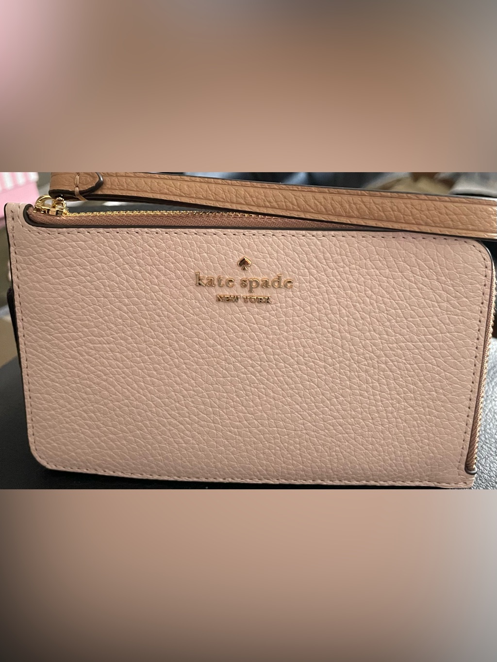 Kate Spade Blush Pink Pebbled Leather Wristlet With Gold Hardware